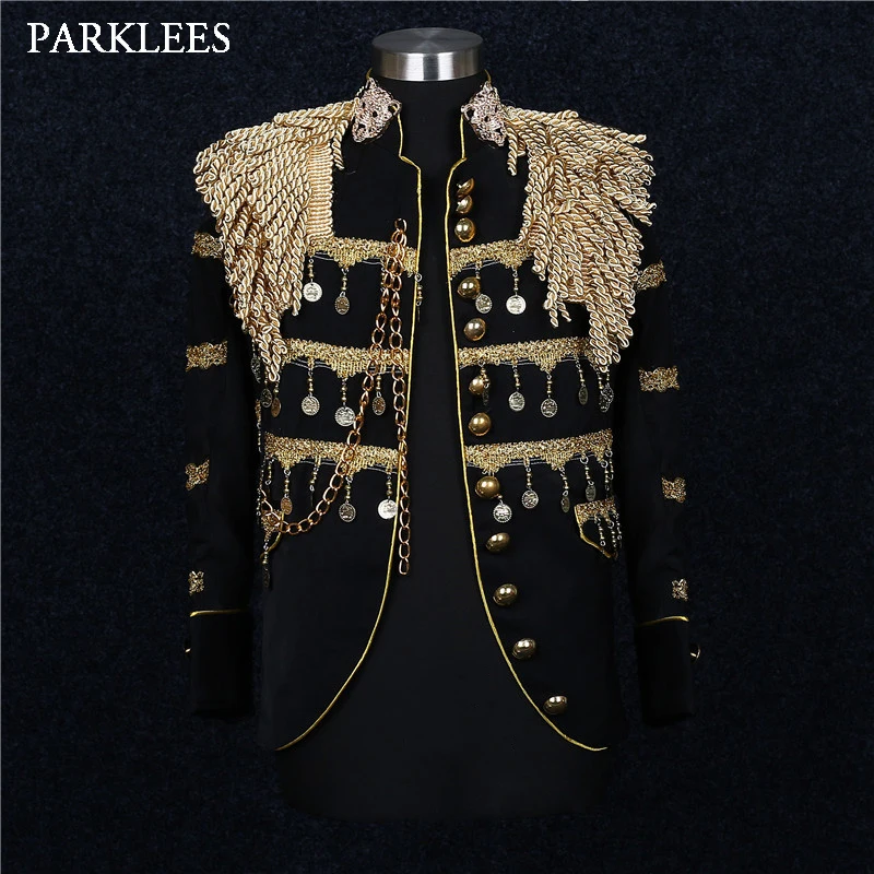 Top Trends: Mens Gold Tassels Court Prince Stylish Suit Jacket Brand Stand Collar Slim Fit Steampunk Gothic Vintage Uniform Costume Homme Shoppable Styles