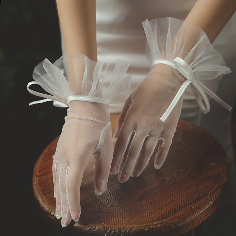 Top Trends: WG020 Elegant Women Wedding Bridal Short White Gloves Breathable Tulle Ribbon Bow Brides Bridesmaid Accessories Shoppable Styles