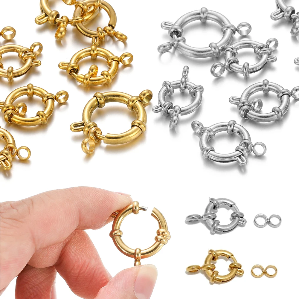 Top Trends: 4pcs Stainless Steel Gold Round Spring Clasps Hooks For Bracelet Clavicle Necklace Clasp Connectors DIY Jewelry Making Supplies Shoppable Styles