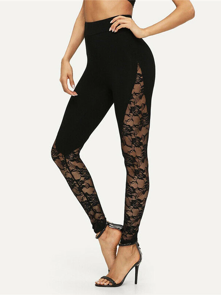 Top Trends: Sexy High Waist Black Lace Leggings Women's Ladies Floral Lace Side Panel Cut Out Black Leggings S-2XL Shoppable Styles