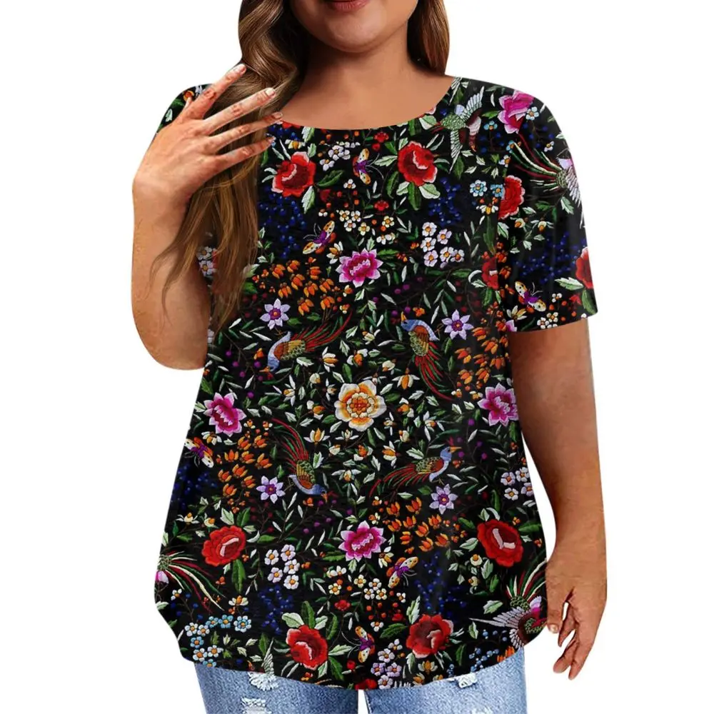 Top Trends: Summer Floral Women&#039;s T-Shirt Short Sleeve Tops Floral Graphic Clothing Everyday O-Neck Oversized Apparel Ladies Shirt Tees 2023 Shoppable Styles