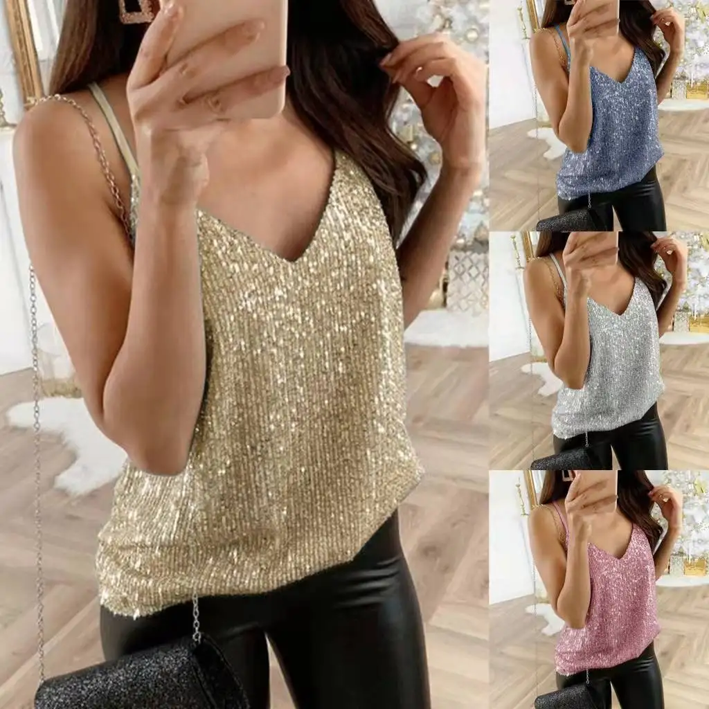 Top Trends: Sexy Wrap Deep V Neck Cut Out Loose Shiny Halter Crop Tops Women Tank Top Camisole Female Sleeveless Cropped Vest Shoppable Styles