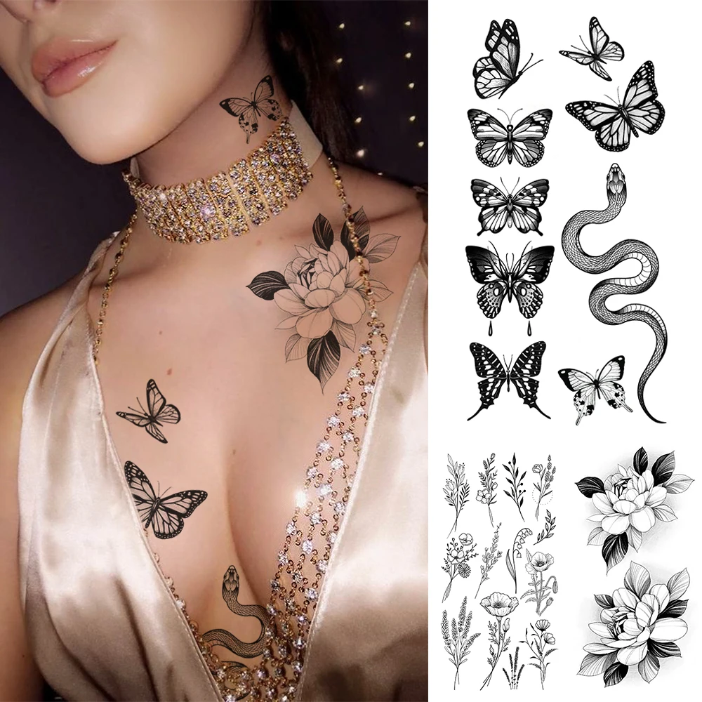 Top Trends: Wholesale Waterproof Temporary Tattoo Sticker Flash Tattoos Lip Print Butterfly Flowers Body Art Arm Fake Sleeve Tatoo Shoppable Styles