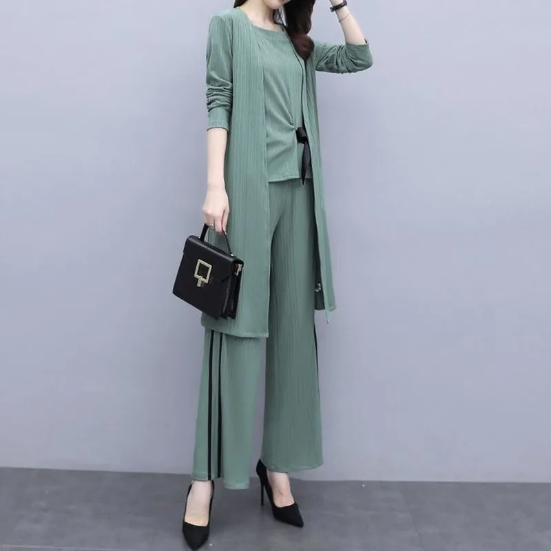 Top Trends: Office Lady Stylish Solid Color Wide Leg Pant Sets 2023 New Spring Summer Long Sleeve Casual Three Piece Set Women's Clothing Shoppable Styles