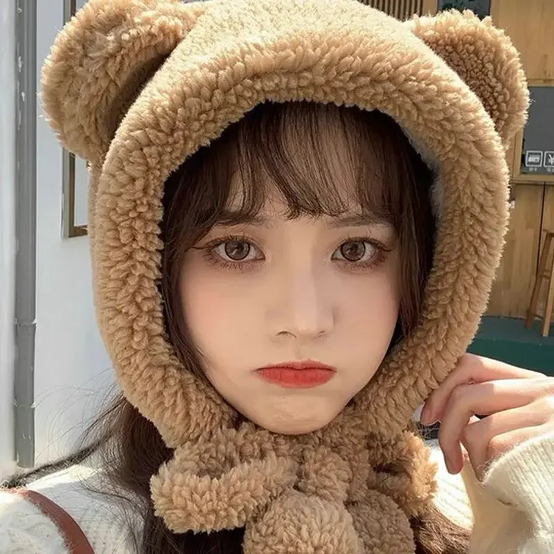 Top Trends: NEW Girl Knit Ear Protection Hat Cute Bear Women Earmuffs Cap Woolen Crochet Bonnet Solid Color Hood Beanies Winter Warm Hats Shoppable Styles