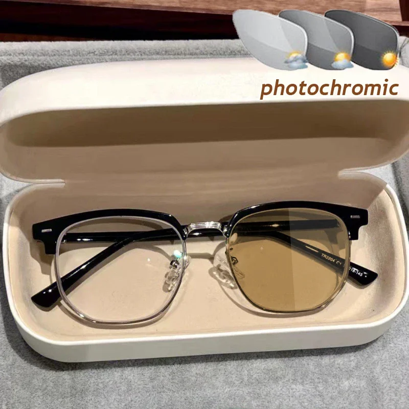 Top Trends: Photochromic Myopia Glasses Women Men Vintage Square Anti Blue Ray Shortsighted Glasses Finished Prescription Eyewear Diopter Shoppable Styles