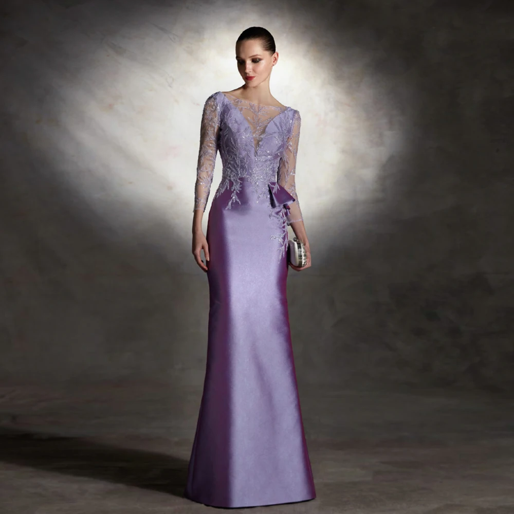 Top Trends: Elegant Lavender Mother Of The Bride Dresses O Neck Long Sleeves Mermaid Wedding Party Gowns Beaded Floor-Length فساتين السهرة Shoppable Styles