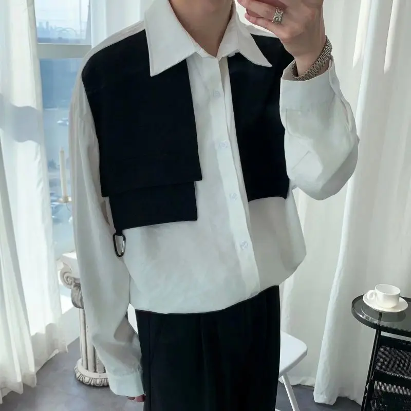 Top Trends: Fashion Lapel Button Korean Fake Two Pieces Shirt Men's Clothing 2023 Spring New Loose Casual Tops Long Sleeve All-match Shirts Shoppable Styles