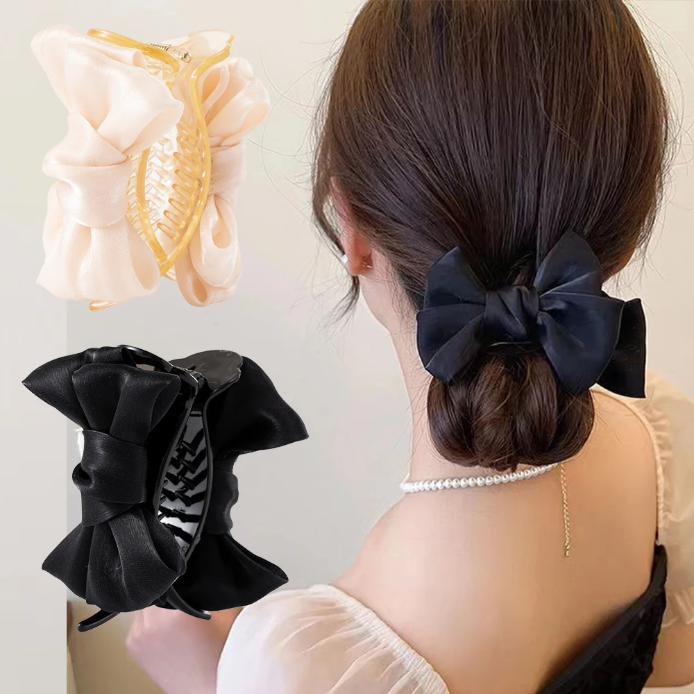 Top Trends: Korea Bowknot Hair Claw Satin Bow Hair Clips Barrettes Sweet Ponytail Vintage Crab Hairpins Styling Tools Women Hair Accessories Shoppable Styles