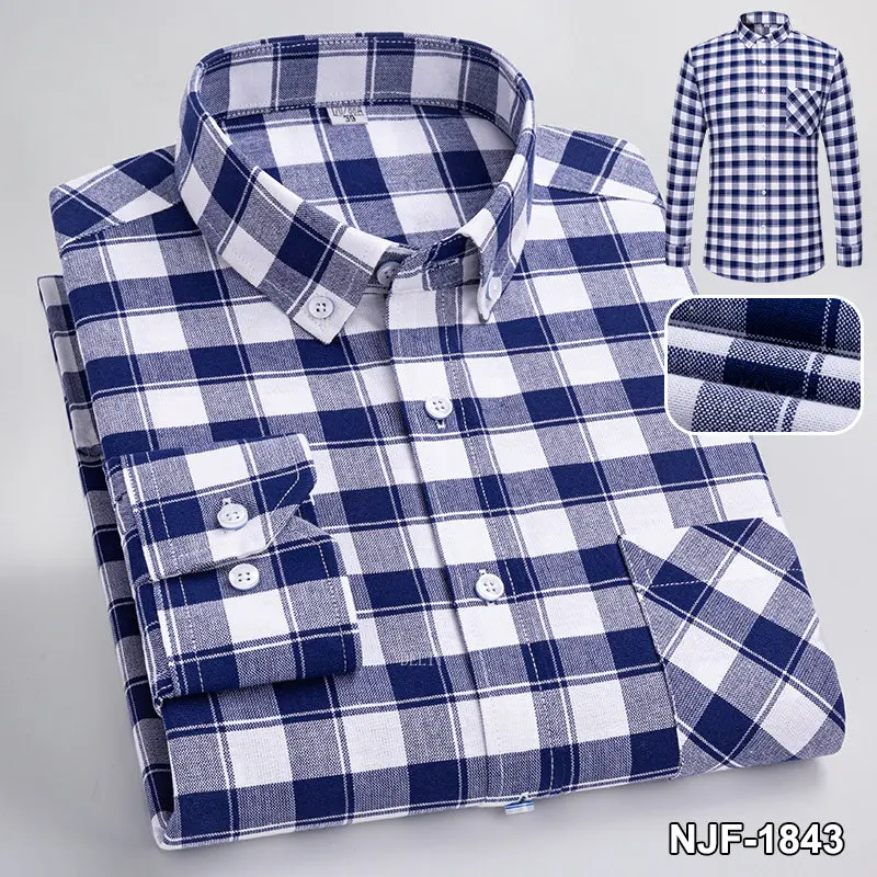 Top Trends: Men's 100% Cotton Plaid Checkered Long Sleeve Oxford Shirt Front Patch Chest Pocket Button Striped Versatile Casual Shirts Shoppable Styles