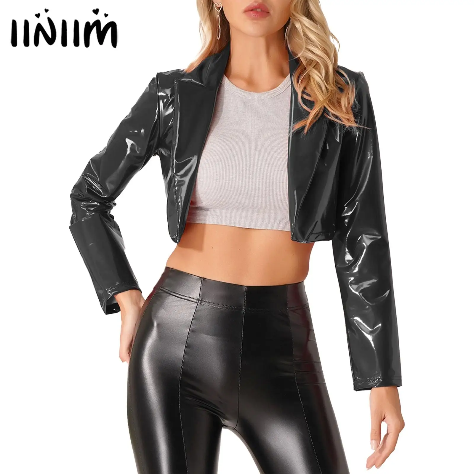 Top Trends: Womens Fashion Black Red Motorcycle Jacket Wet Look Music Festival Clubwear Long Sleeve Patent Leather Lapel Cropped Coat Shoppable Styles