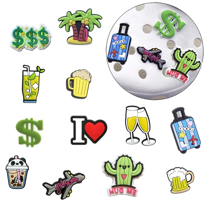 Top Trends: 1PCS PVC Shoe Charms Beer Drinks Sunglasses Luggage Aairplane For Croc Accessories Decoration For Kid's Adults Party Gifts Shoppable Styles