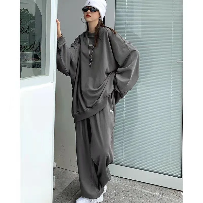 Top Trends: Two Piece Oversized Women Solid Sports Pant Sets Spring Autumn Tracksuit New Street Fashion Casual Long Sleeve Grey Hoodies Suit Shoppable Styles - Image 2