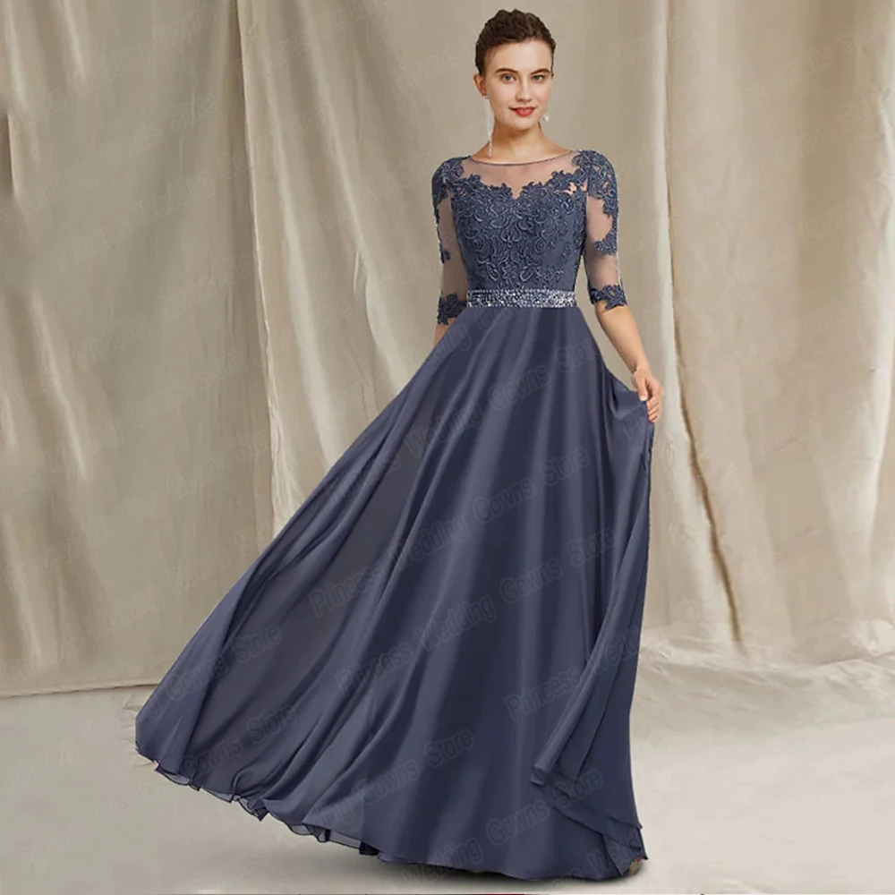 Top Trends: Wedding Evening Dresses For Mother Of The Bride A Line Chiffon Applique Half Sleeve Floor Length Scoop Neck Plus Size Guest Gown Shoppable Styles