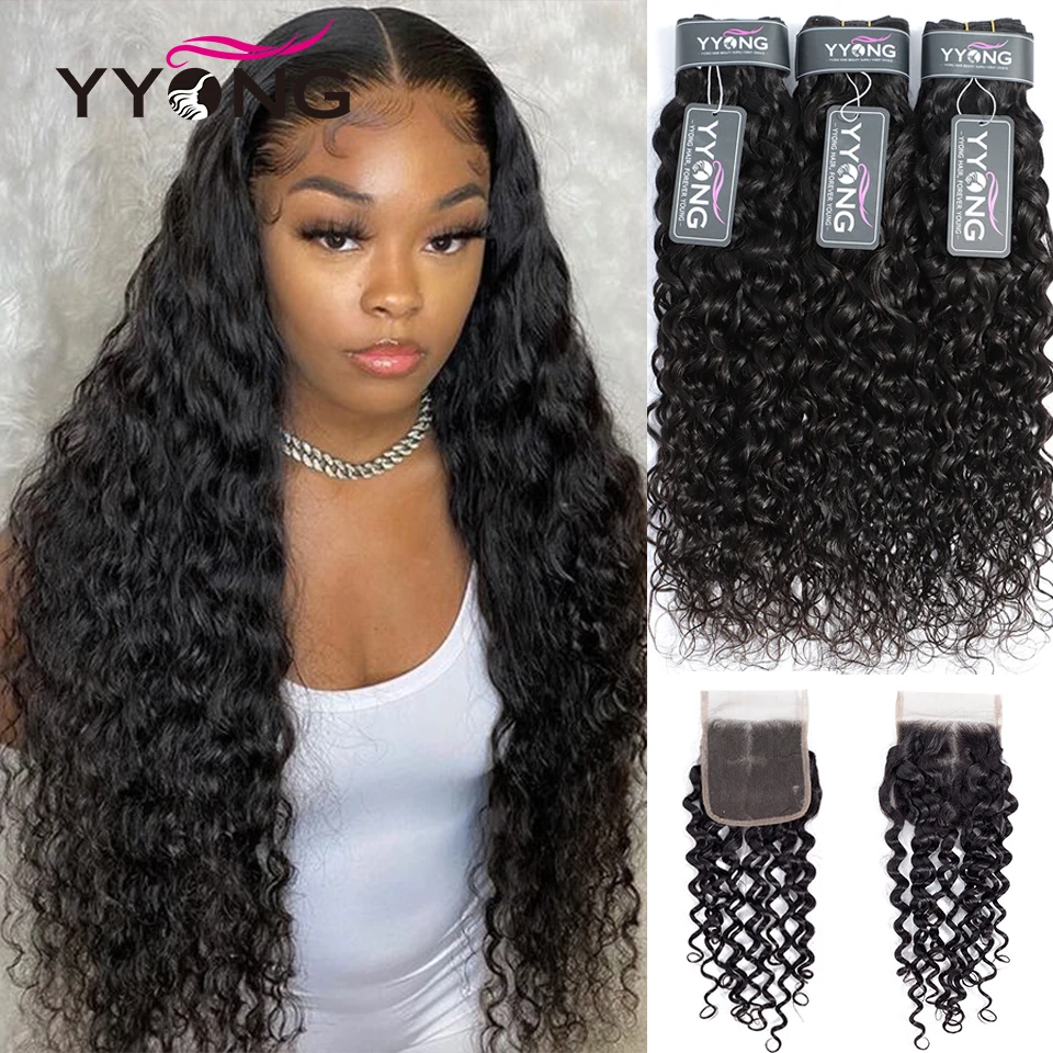 Top Trends: Yyong Haair 3 / 4 Water Wave Bundles With Closure Brazilian Hair Weave Bundles With Closure Remy Human Hair Closure With Bundles Shoppable Styles