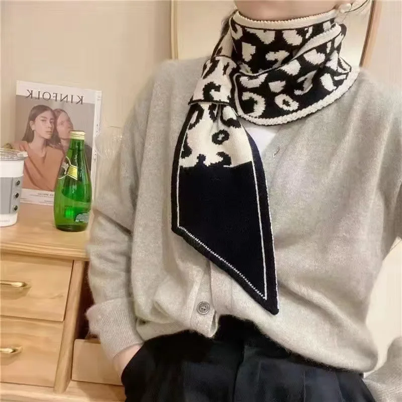 Top Trends: Warm Winter Knitted Neck Tie Checker Leopard Scarf For Women Houndstooth Zebra Pattern Neckerchief Skinny Small Lady Scarf 2022 Shoppable Styles