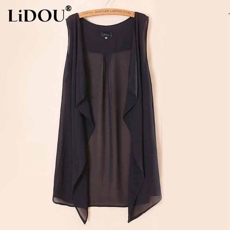 Top Trends: Summer New Casual Fashion Chiffon Tank Top Women Korean Style Sleeveless Cardigan Shirt Female Solid Coat Jacket Ladies Blouse Shoppable Styles