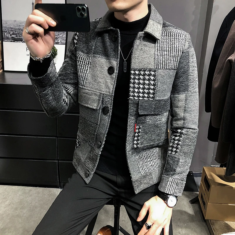 Top Trends: 2022 Autumn And Winter Fashion New Men's Casual Lapel Hoodless Jacket / Male Slim Plaid Woolen Coat Shoppable Styles - Image 4