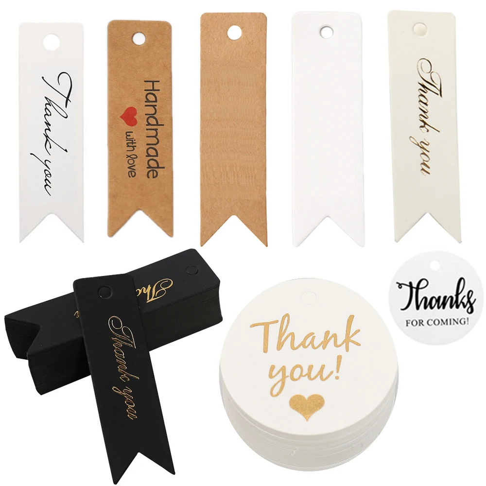 Top Trends: 50pcs 100pcs Thank You Paper Card Tags Black White Hang Tag Label Paper Card Handmade Gift Wrapping Tags DIY Jewelry Packing Shoppable Styles