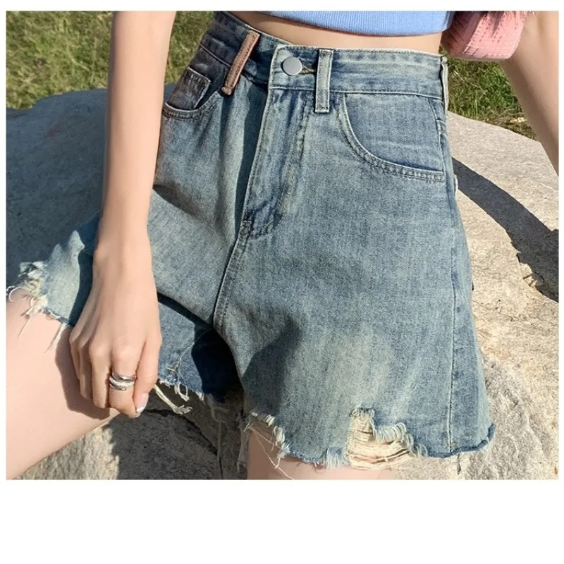 Top Trends: Summer New Distressed Fashion Casual Loose Sexy Preppy Style Sweet Denim Shorts Commuter Button Zipper Panel Printed Pants Shoppable Styles