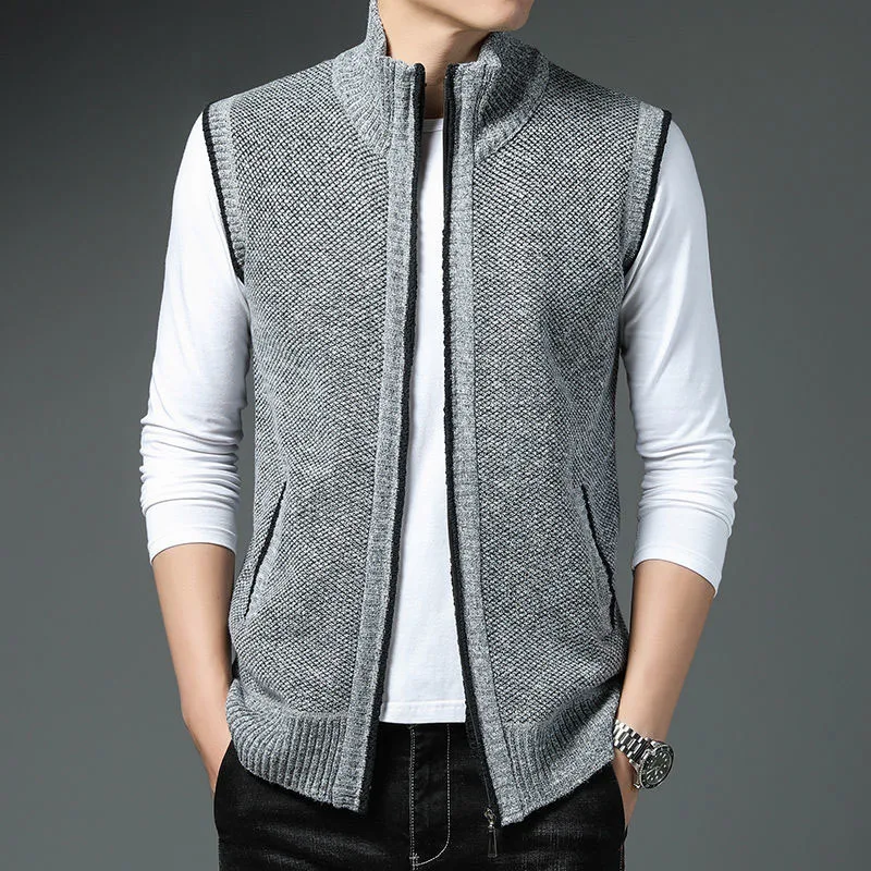 Top Trends: 2023 New Autumn And Winter Fashion Versatile Knitted Sleeveless Sweetheart Vest Mock Neck Style Casual Men's Zipper Cardigan Shoppable Styles