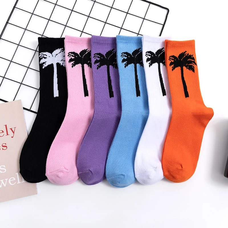 Top Trends: Street Fashion Happy Funny Coconut Palm Tree Cotton Rich Socks Cotton Adult Middle Calf Crew Socks Sandy Beach Colorful Leaf Men Shoppable Styles