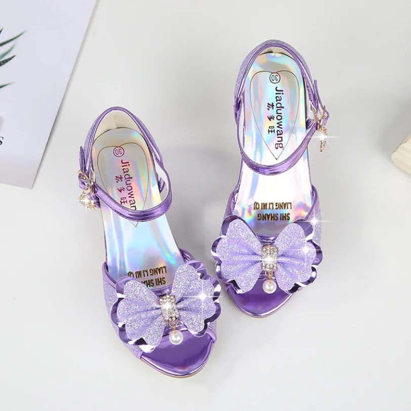 Top Trends: 10 Colors Children Princess Sandals Kids Girls Wedding Shoes High Heels Dress Shoes Bowtie Gold Pink Blue Silver Shoes For Girls Shoppable Styles - Image 4