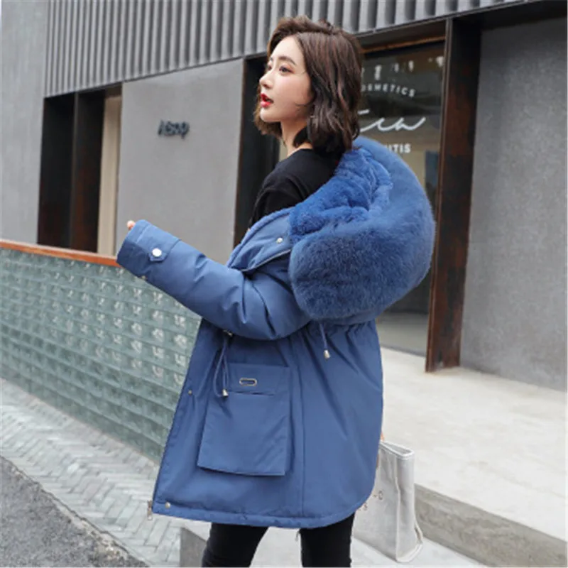 Top Trends: Women Casual Fur Lining With Pockets Big Fur Collar Winter New Parkas Thicken Warm Jacket Hooded Parka Coats Mujer Cotton Coat Shoppable Styles - Image 3