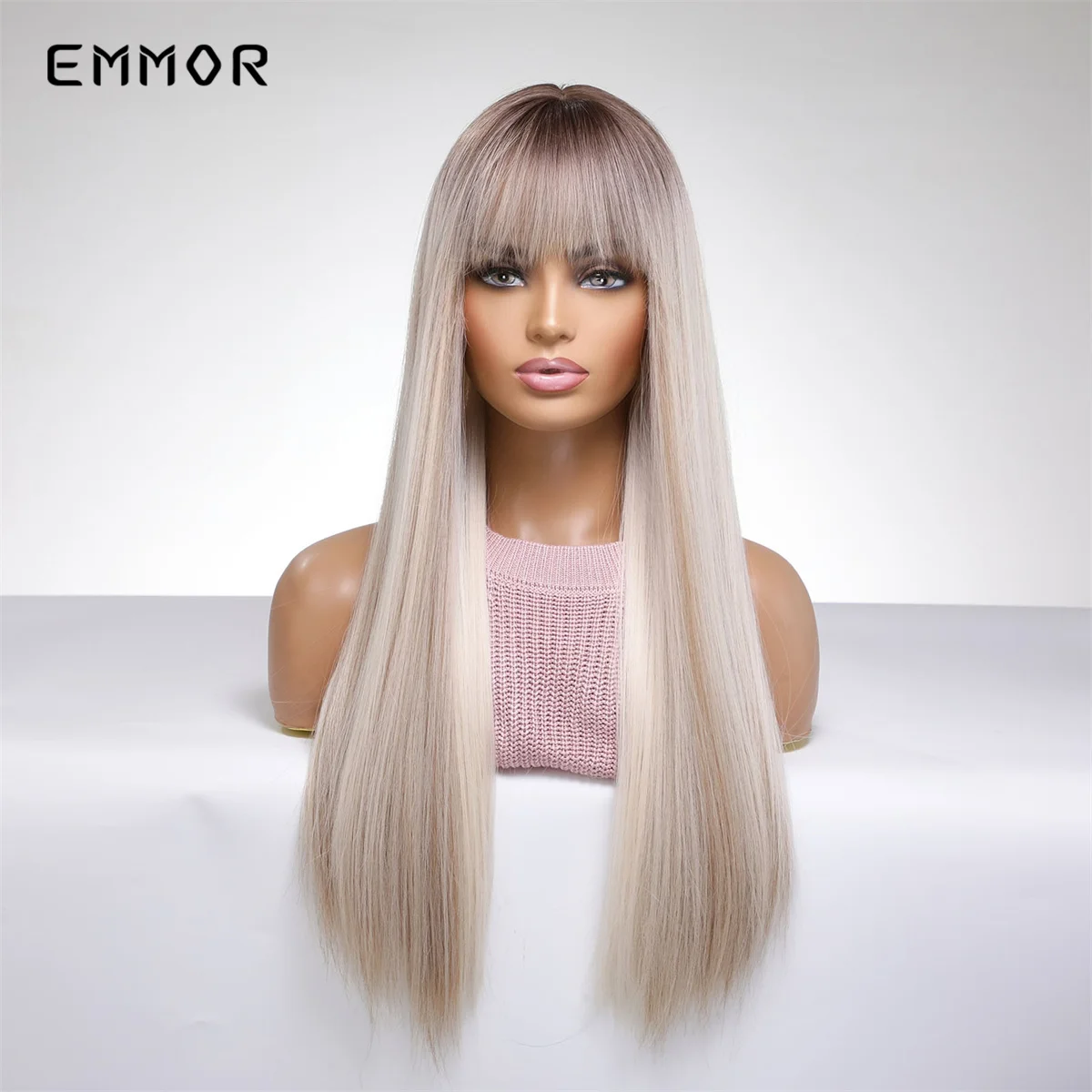 Top Trends: Emmor Synthetic Ombre Brown Blonde Wig Straight Hair Wigs With Bangs High Temperature Halloween Cosplay Daily Use Wig For Women Shoppable Styles - Image 3