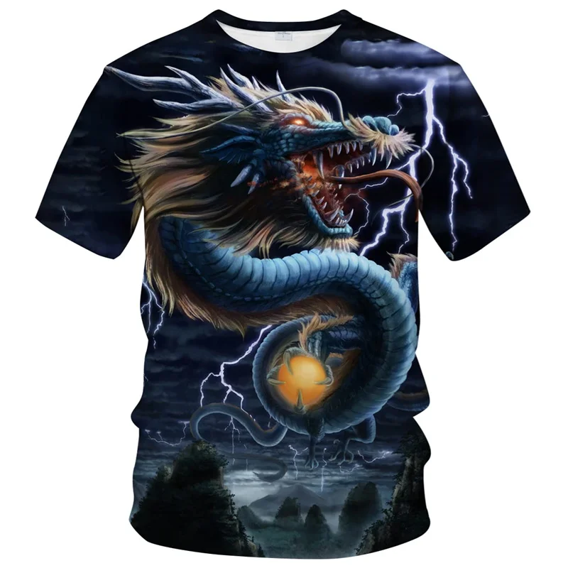 Top Trends: Chinese Dragon Pattern 3D Harajuku Print Summer Men's Short Sleeve Crew Neck Fashion Cool Street Hip Hop Oversized Loose Top New Shoppable Styles