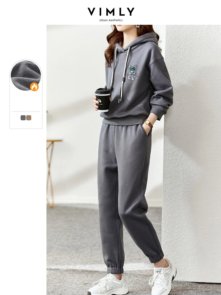 Top Trends: Vimly Warm Fleece Two Piece Set For Women 2024 Spring Winter Korean Fashion Sweatsuits Hoodie And Joggers Sweat Pants Outfitsc Shoppable Styles