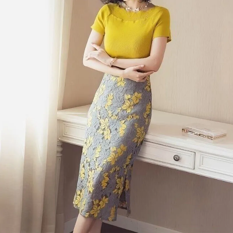 Top Trends: Spring Summer Temperament Elegant Fashion Top Hollow Out Irregular Skirts Two Piece Set 2023 Solid Color Korean Fashion Outfi Shoppable Styles