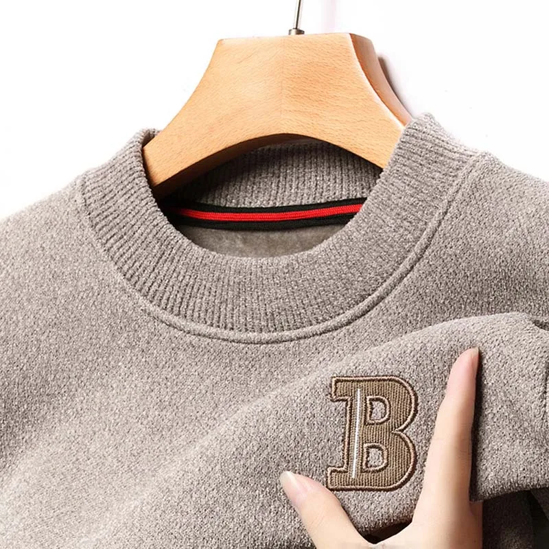 Top Trends: Luxury Spring And Autumn High-quality Warm Men's Casual Round Neck Pullover Sweater Embroidered Design Long-sleeved Top M-4XL Shoppable Styles