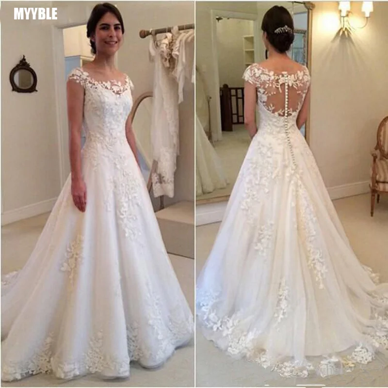 Top Trends: MYYBLE White Vintage Lace Appliques Wedding Dresses 2022 Sheer Back Cap Sleeves Cheap Bridal Dresses Vestidos De Novia Shoppable Styles