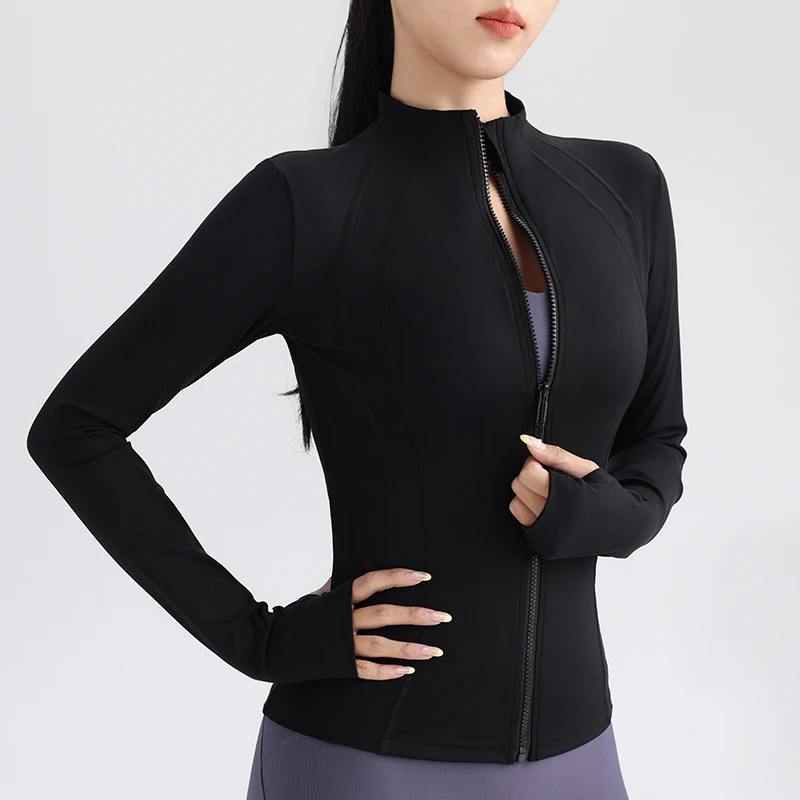 Top Trends: Gym Women's Full Zip Yoga Top With Thumbholes Fitness Running Jacket Stretch Fit Long Sleeve Round Neck Top Sportswear Shoppable Styles