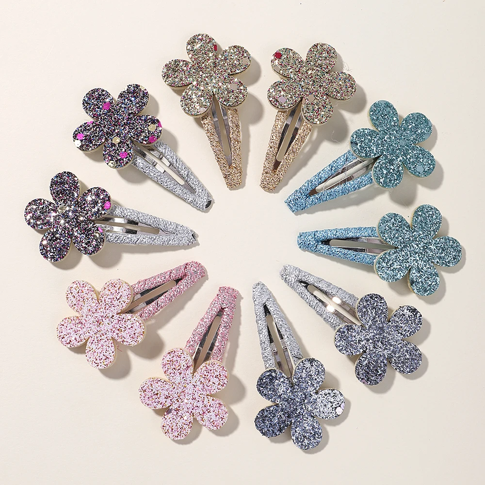 Top Trends: 10Pcs / lot Glitter Flower Rabbit Hair Clips For Cute Girls BB Handmade Hairpins Barrettes Headwear Fashion Kids Hair Accessories Shoppable Styles