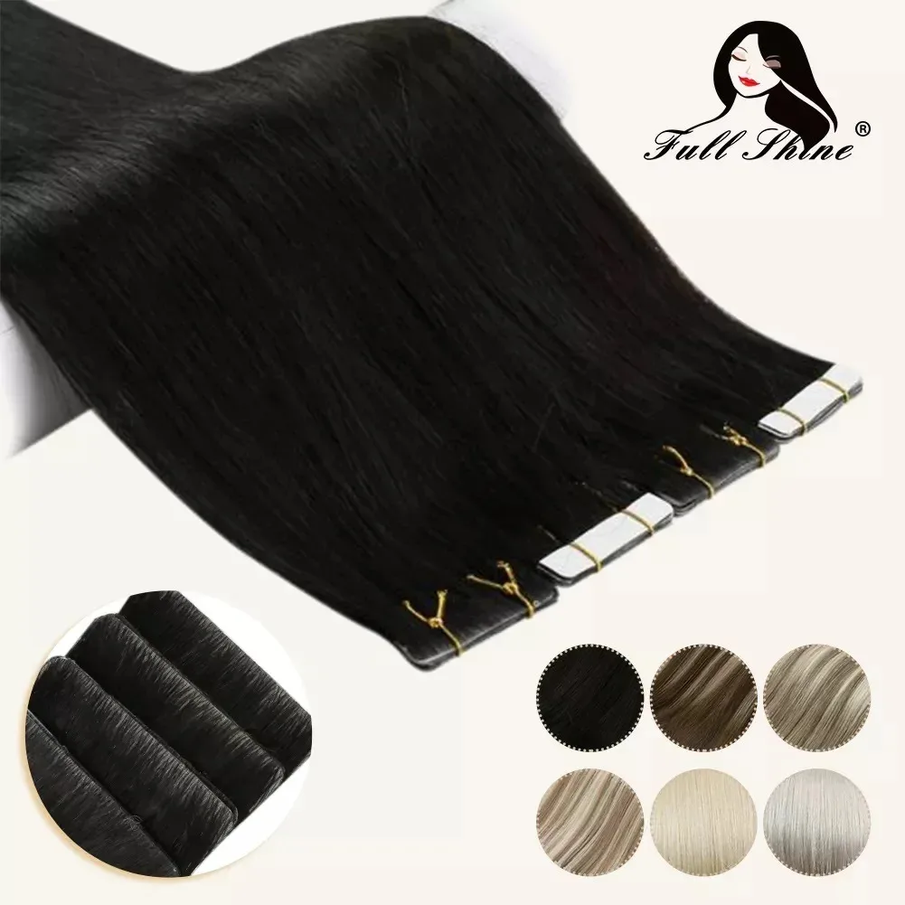 Top Trends: Full Shine Virgin Hand Tied Tape In Adhesives Human Hair Extensions PU Skin Weft Blonde Color Invisible Seamless Injection Shoppable Styles