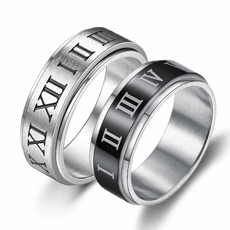 Top Trends: 6 / 8MM Fashionable Punk Gothic Retro Roman Numerals Free Rotation Ring For Men And Women Compression Anxiety Jewelry Gift Shoppable Styles