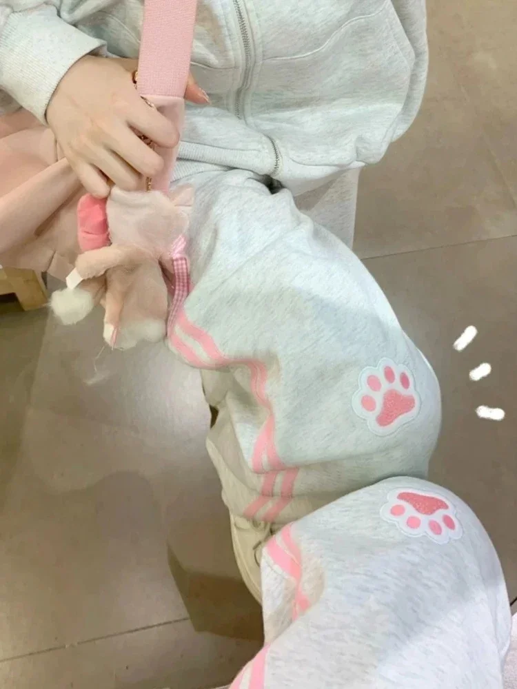 Top Trends: HOUZHOU Harajuku Kawaii Pink Stripes Sweatpants Women Japanese Style Sweet Cute Cat Embroidery Trousers Soft Gril Y2k 2023 Chic Shoppable Styles