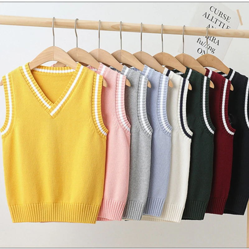 Top Trends: School Kids Knitted Vest Preppy Style Casual All-match Outerwear Waistcoats For Girls Spring Autumn Children Sweater 4-15 Years Shoppable Styles