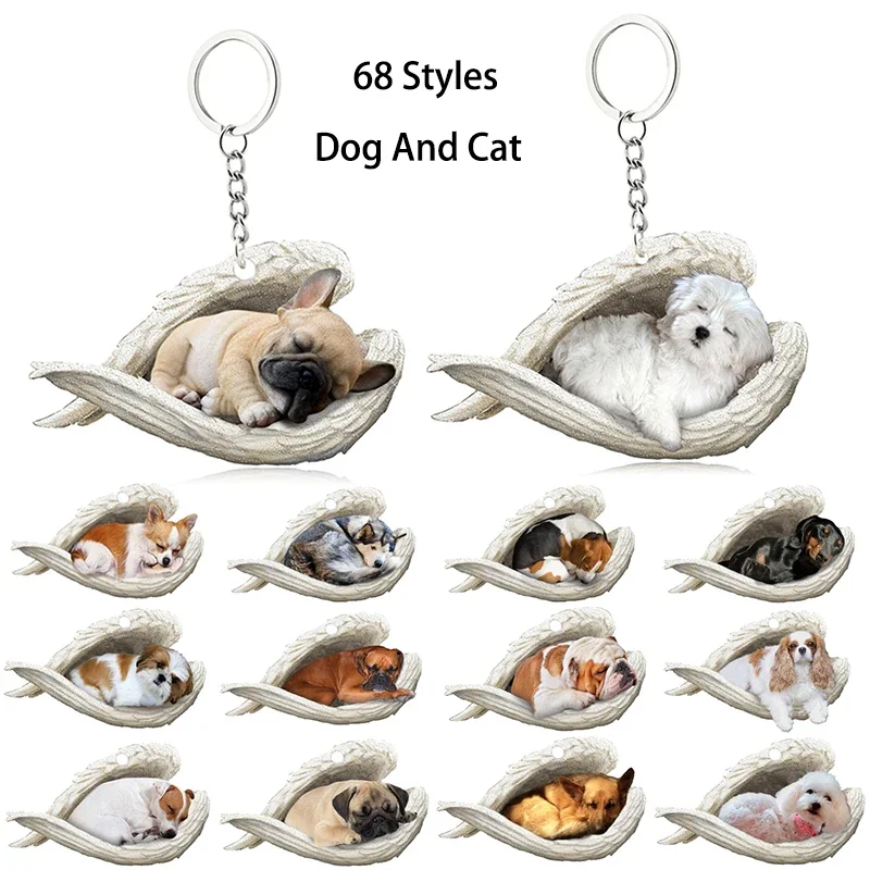 Top Trends: 1 Piece 68 Style Dog And Cat Sleeping Angel Pendant Bag Key Chains Car Keychain Keyring Animal Pet Jewelry Gift For Women Girls Shoppable Styles