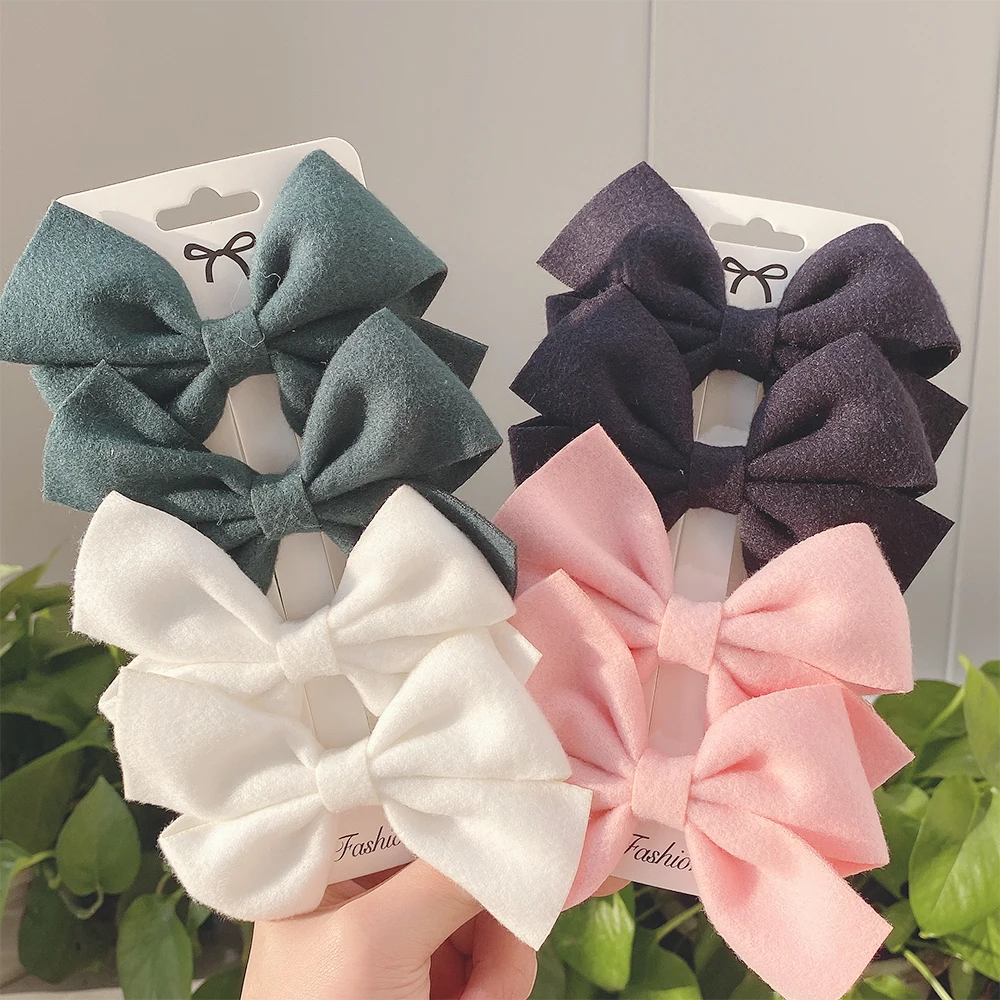 Top Trends: 4Pcs / set Solid Colors Cotton Hair Bows With Clip For Cute Girls Hair Clips Handmade Hairpins Barrettes Kids Hair Accessories Shoppable Styles