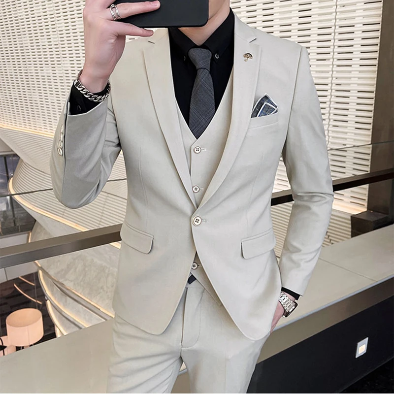 Top Trends: Notched Lapel Wedding Blezer Single Breasted Pantalones Hombre Full Set Slim Fit Groom Beat Men Three Piece Jacket Pants Vest Shoppable Styles