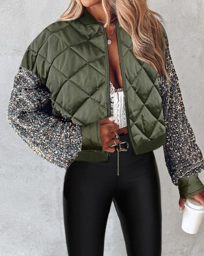 Top Trends: Fashion Winter Jackets Women Warm Baseball Collar Contrast Sequin Zipper Design Puffer Jacket 2023 Autumn Versatile Outerwear Shoppable Styles