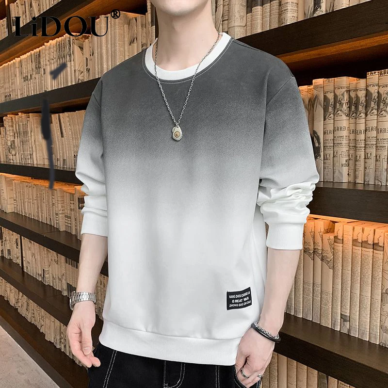 Top Trends: Spring Autumn Loose Casual Gradient Fashion Sweatshirts Man Long Sleeve Chic All Match Y2K Male Pullover Tops Streetwear Clothes Shoppable Styles