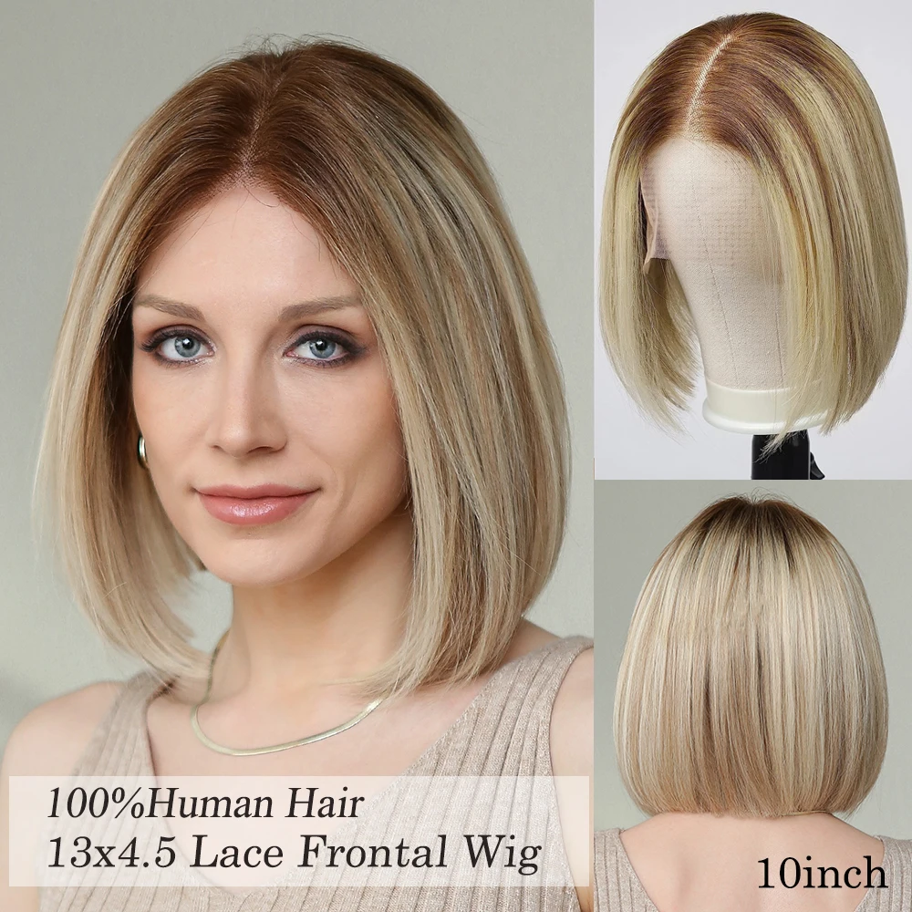 Top Trends: Human Hair Wigs Bayalage Blonde Brown Lace Front Wigs Short Straight Remy Human Hair Wigs Pre Plucked T Part Lace Frontal Wigs Shoppable Styles