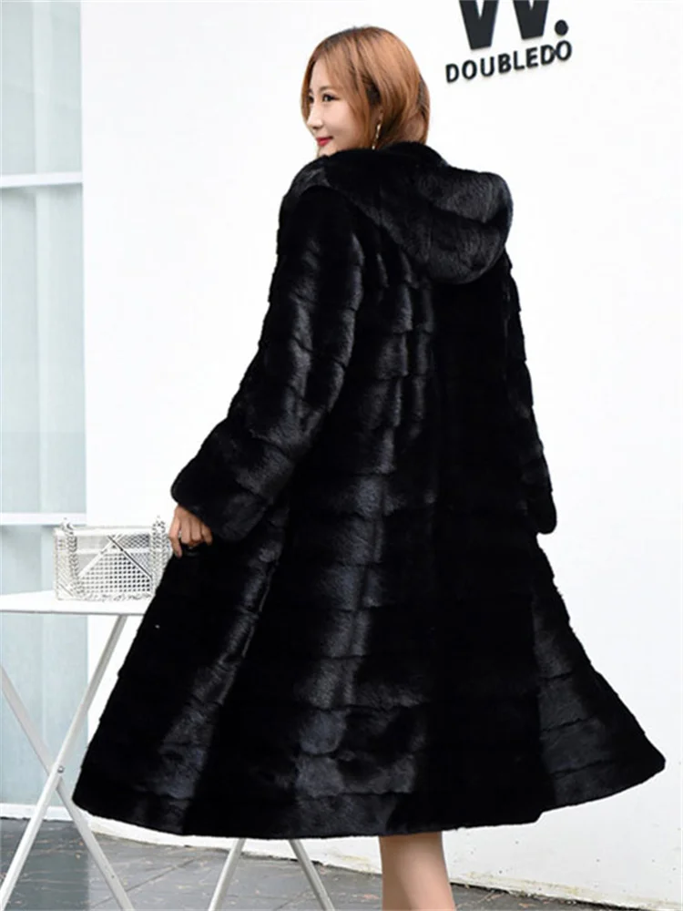 Top Trends: Mink Fur Coat Black Hooded Horizontal Stripe Thick Warmth Faux Fur Coat Winter Fashion Popular High Quality Clothing Shoppable Styles