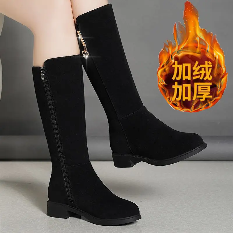 Top Trends: Snow Boots Casual Flat Boots All-match Plus Velvet High Boots Warm Cotton Shoes Fashion Side Zip Women Boots 2023 Winter New Shoppable Styles