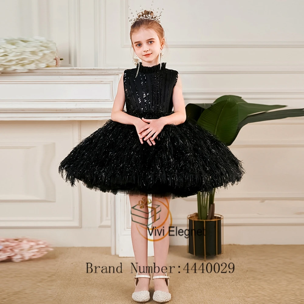 Top Trends: Black Sleeveless Flower Girl Dresses With Sequined Feather 2023 New Summer Tutu Wedding Party Gowns For Ladies فساتين اطفال للعي Shoppable Styles