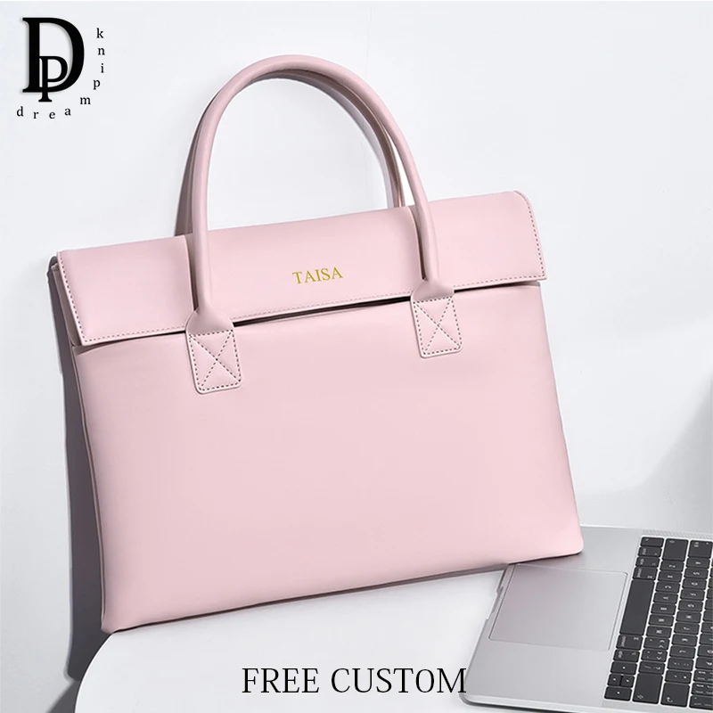 Top Trends: Large Capacity Custom Initials Laptop Bag PU Leather Business Office Student Briefcase Fashion Simple Notebook Computer Handbag Shoppable Styles